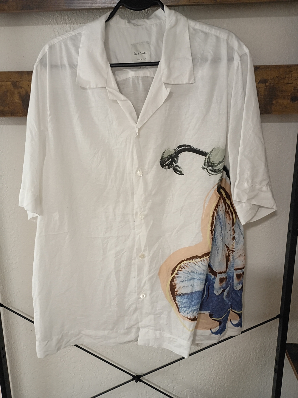 Paul Smith White Short-Sleeve Floral Print Shirt Size XXL